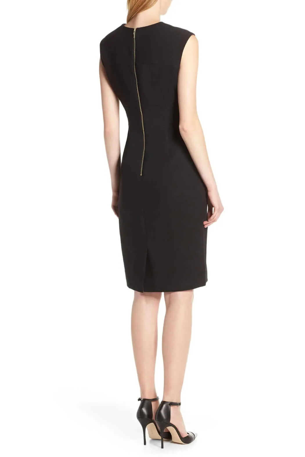 Tahari ASL Cutout Front Sleeveless Bodycon Zipper Back Solid Crepe Dress