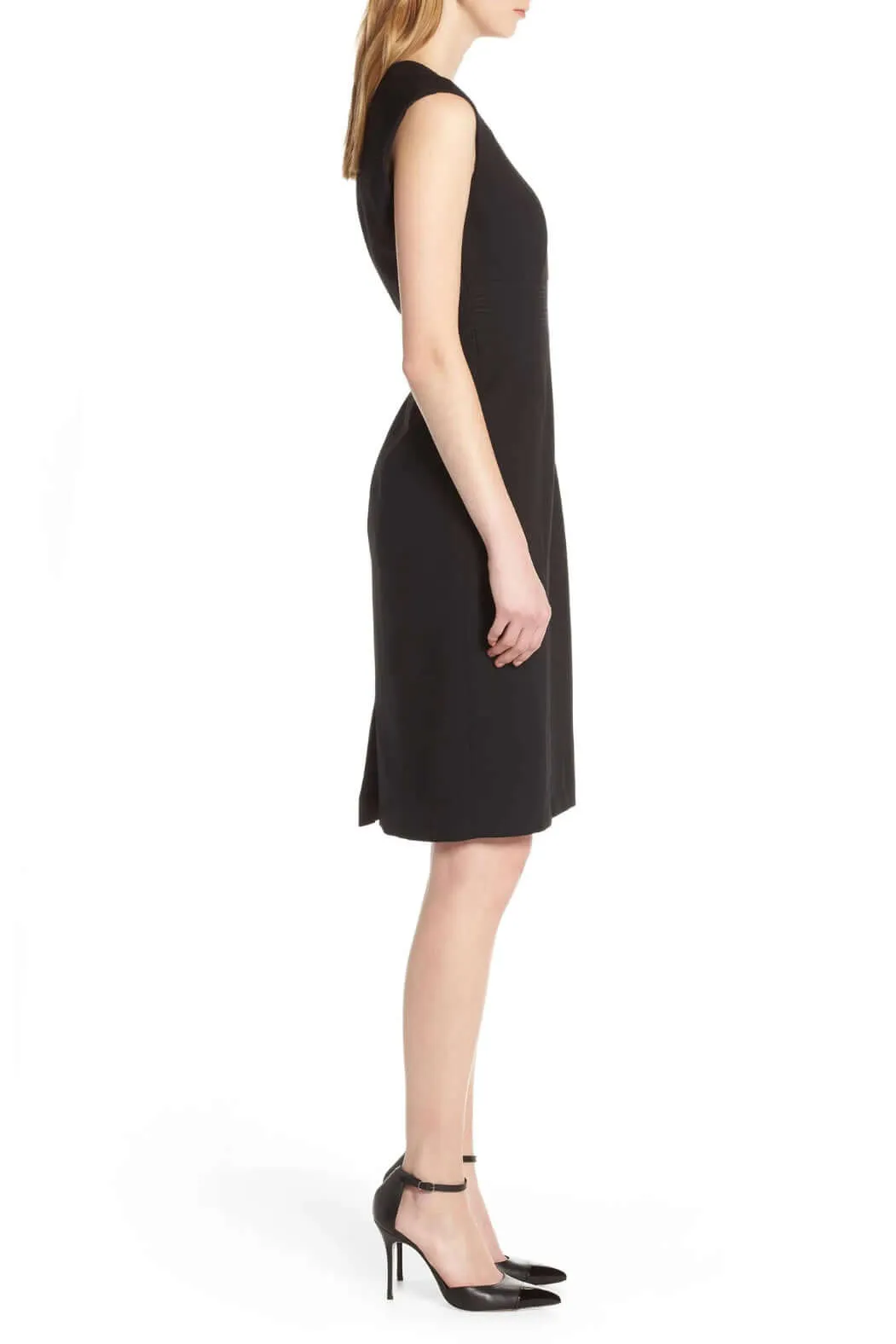 Tahari ASL Cutout Front Sleeveless Bodycon Zipper Back Solid Crepe Dress