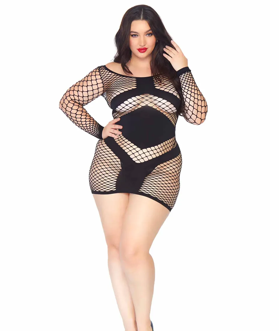 Take Charge Fishnet Dress - Plus (Black)