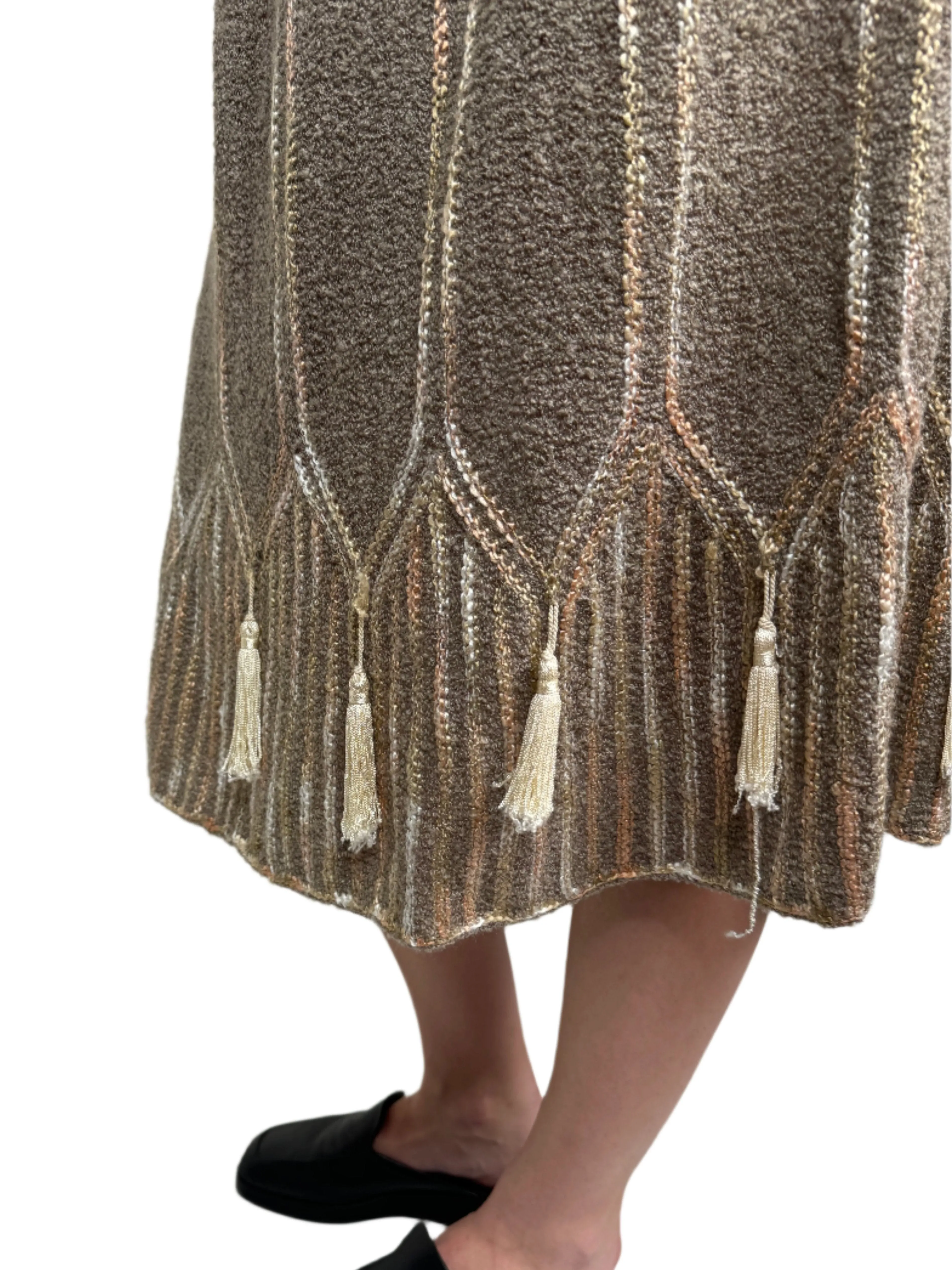 Taupe Knit Tassel Midi Skirt 1970s