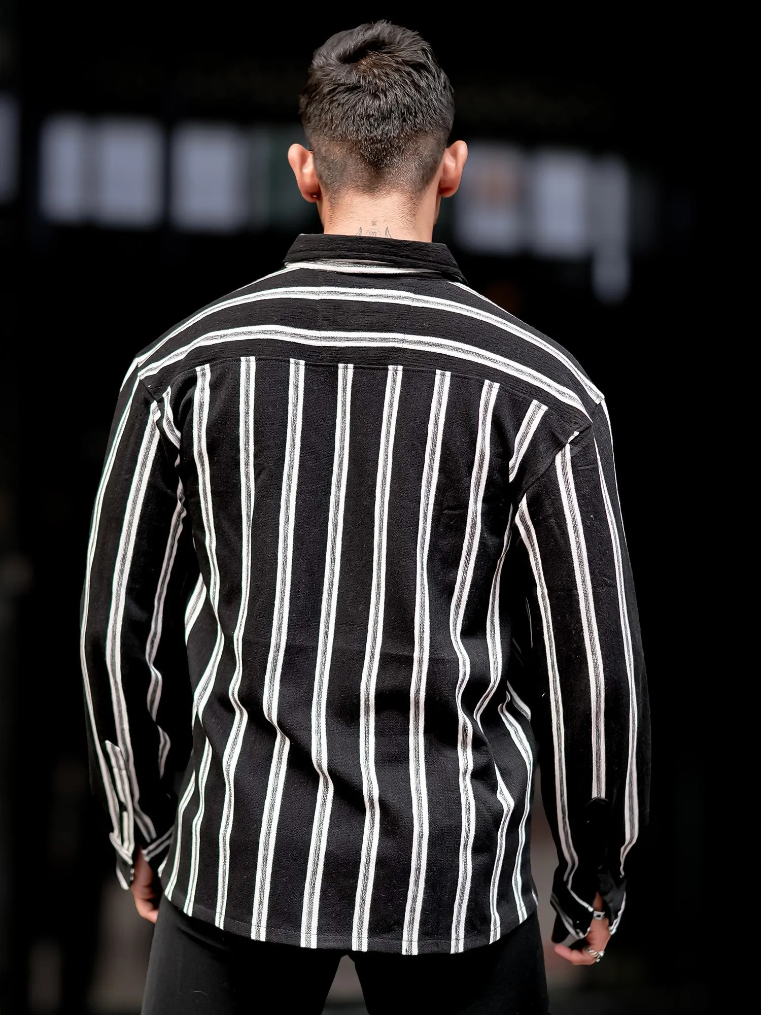 Terry Vertical Stripes Black Shirt