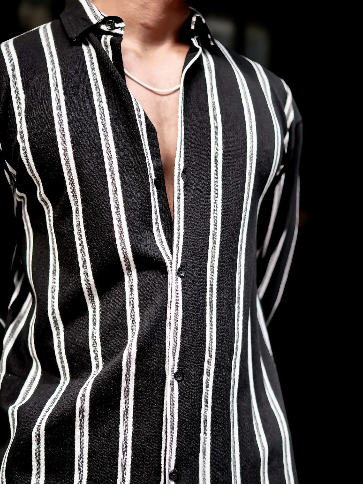 Terry Vertical Stripes Black Shirt