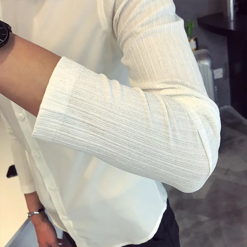 Textured Pattern Long Sleeves Style Men Slim Fit Shirt