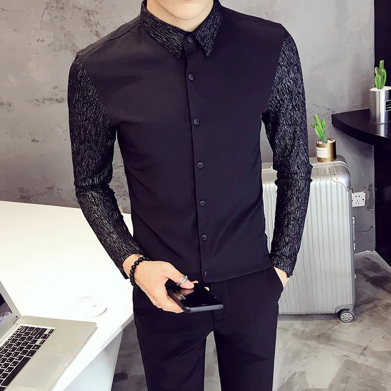 Textured Pattern Long Sleeves Style Men Slim Fit Shirt