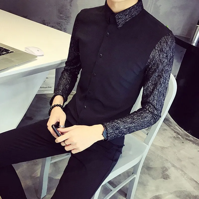 Textured Pattern Long Sleeves Style Men Slim Fit Shirt