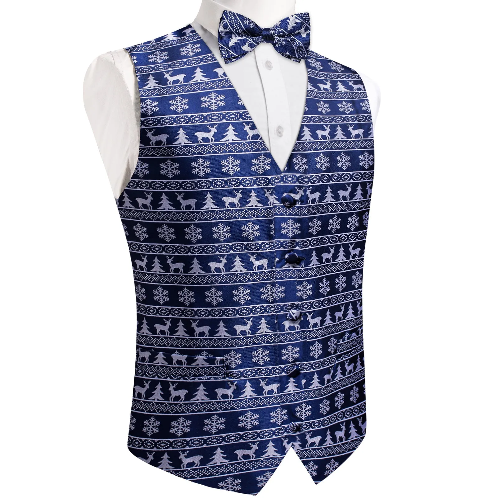 Ties2you Christmas Vest Navy Blue White Deer Novelty Men's Vest Bow Tie Set