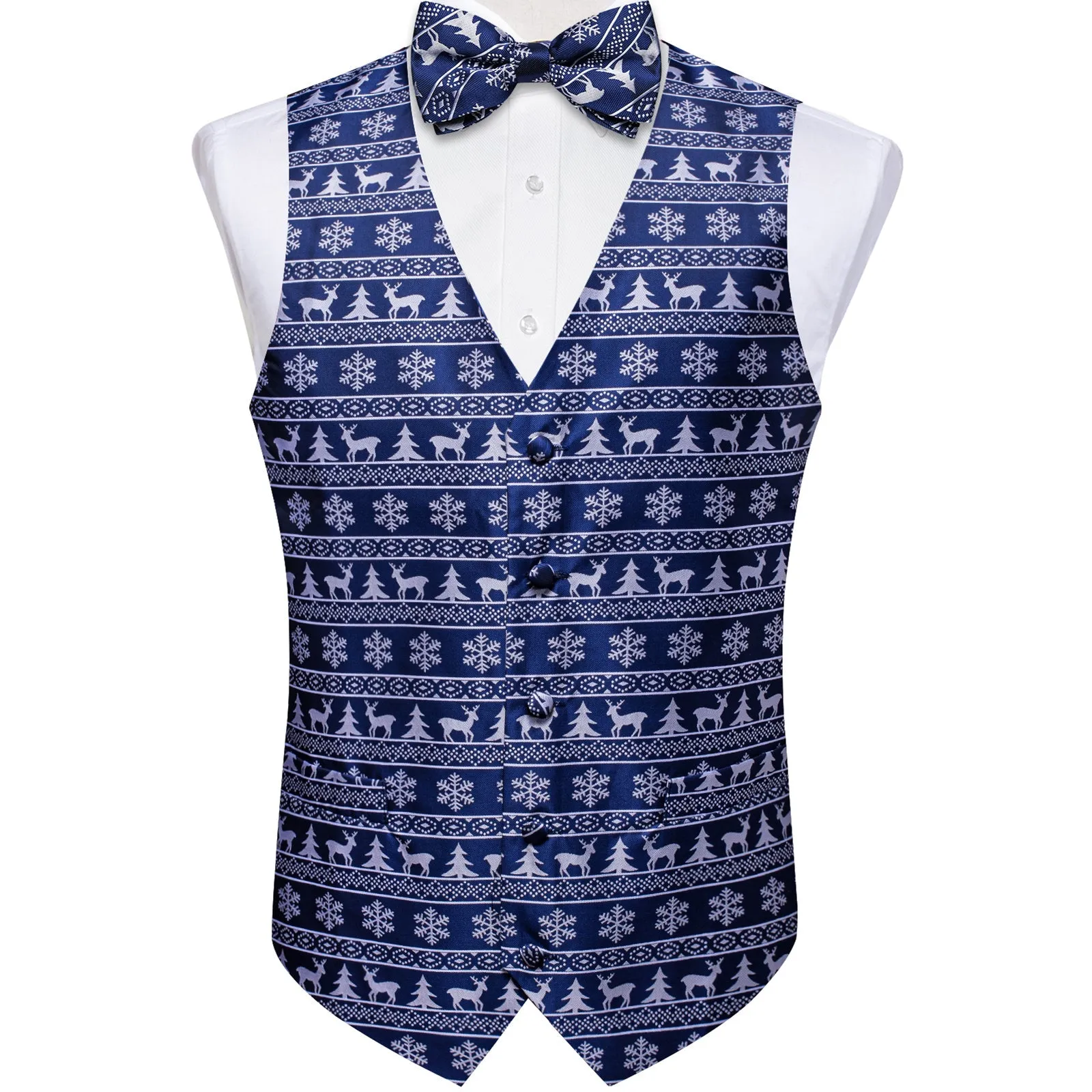 Ties2you Christmas Vest Navy Blue White Deer Novelty Men's Vest Bow Tie Set