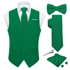 Ties2you Dark Spring Green Solid Jacquard Men's Vest Necktie Bowtie Set