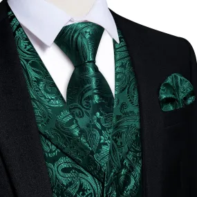 Ties2you Dress Vest Dark Green Paisley Notched Collar Silk Mens Work Vest Tie Set