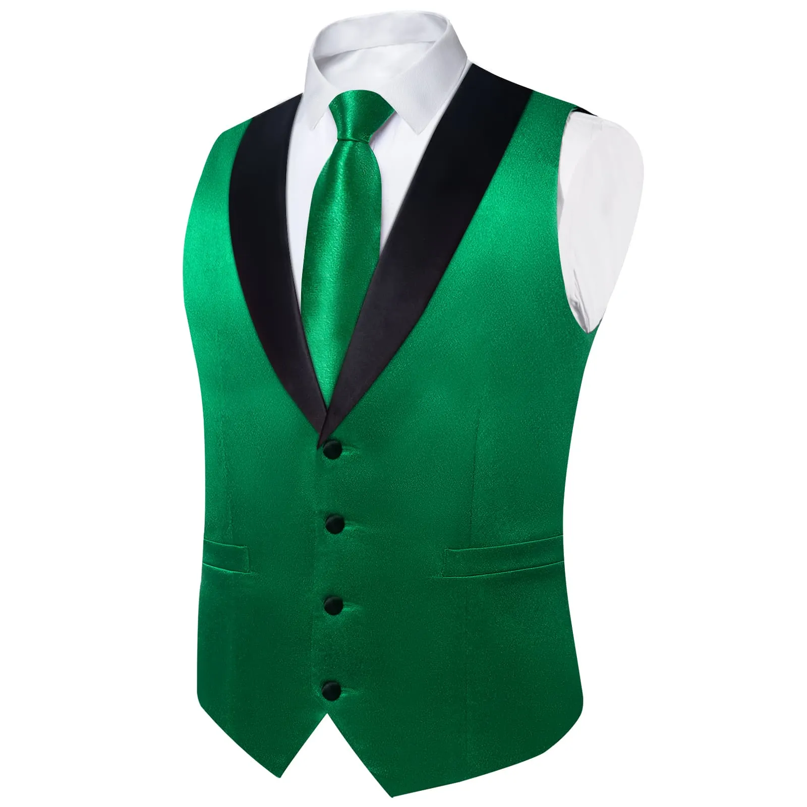 Ties2you Work Vest Shining Dark Spring Green Solid Shawl Collar Silk Mens Vest Tie Set Formal