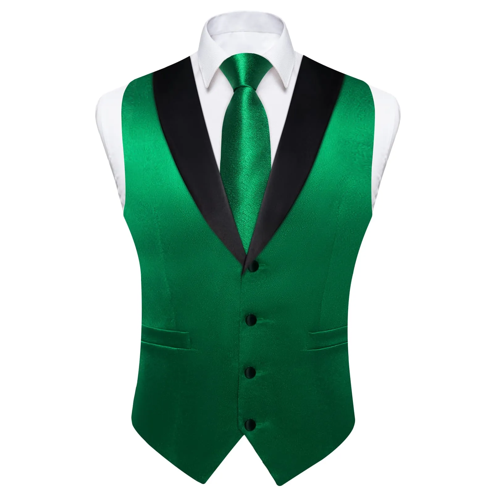 Ties2you Work Vest Shining Dark Spring Green Solid Shawl Collar Silk Mens Vest Tie Set Formal