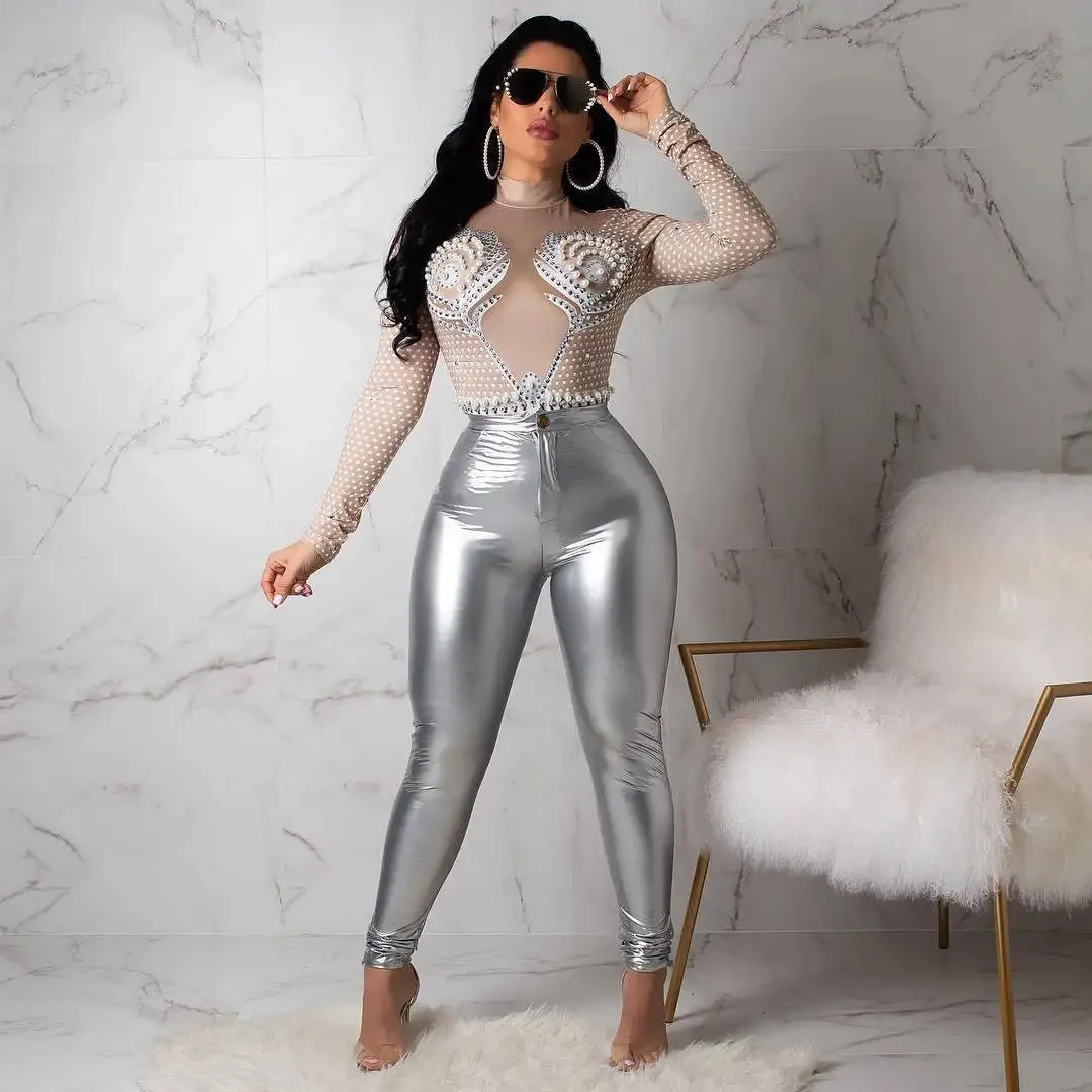 Trendy Latex High Waist Pants