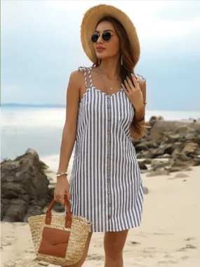 Trendy Stripes Tied Straps Backless Mini Dress