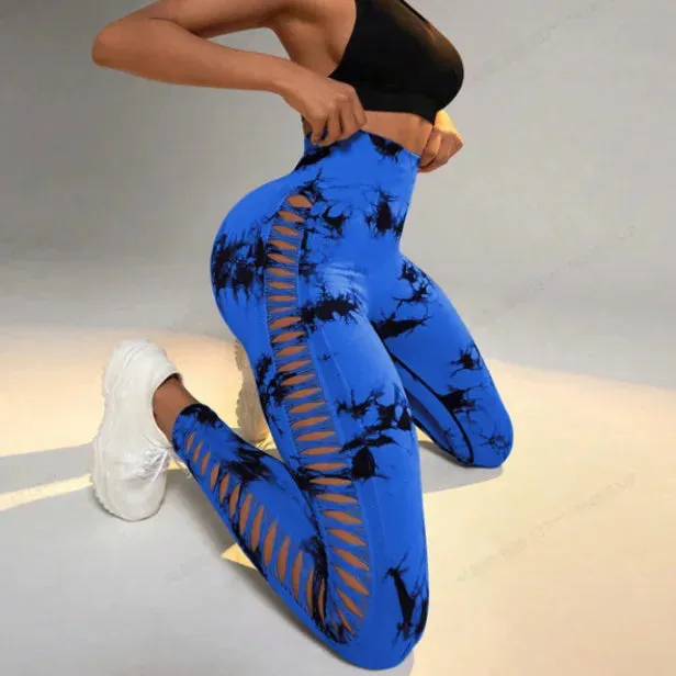 Trendy Tie Dye Hollow Out  Yoga High Waist  Leggings