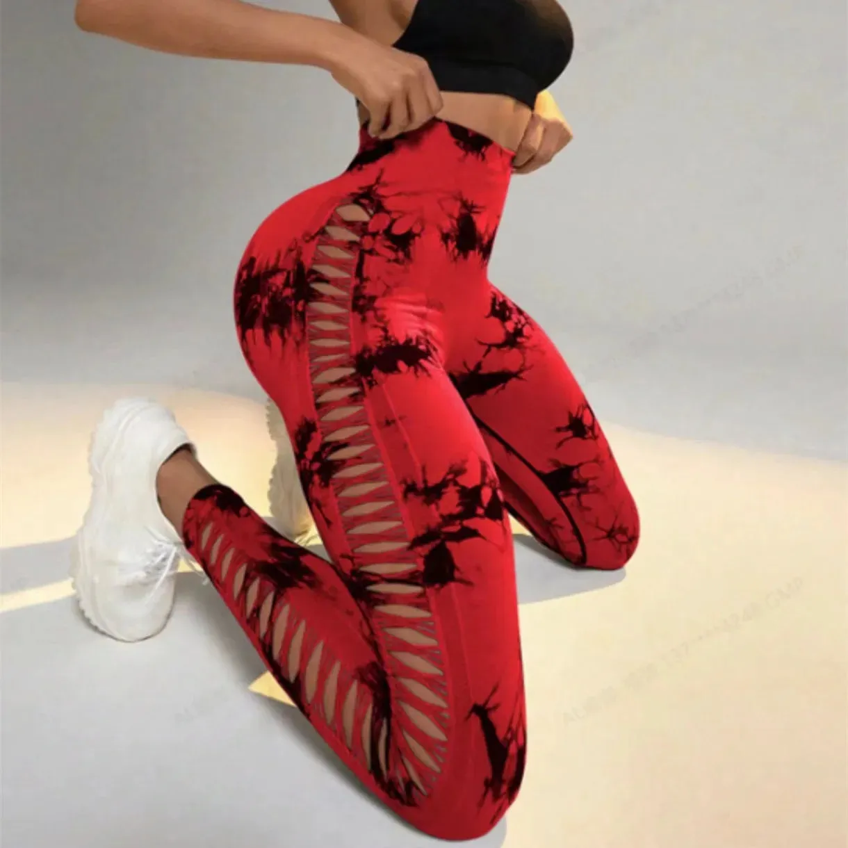 Trendy Tie Dye Hollow Out  Yoga High Waist  Leggings