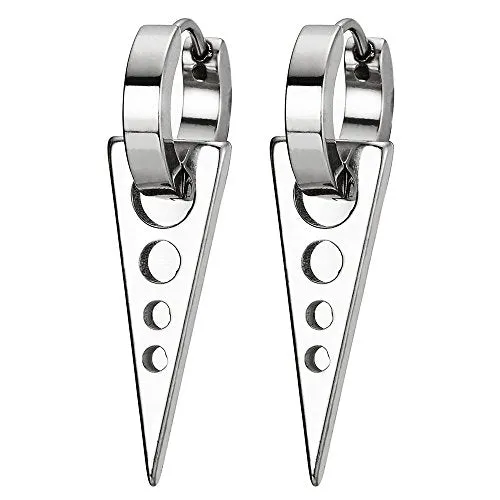 Tribal Triangle Drop Huggie Hinged Earrings for Men and Women, Stainless Steel, 2pcs, Distinctive Design for a Unique, Stylish Look