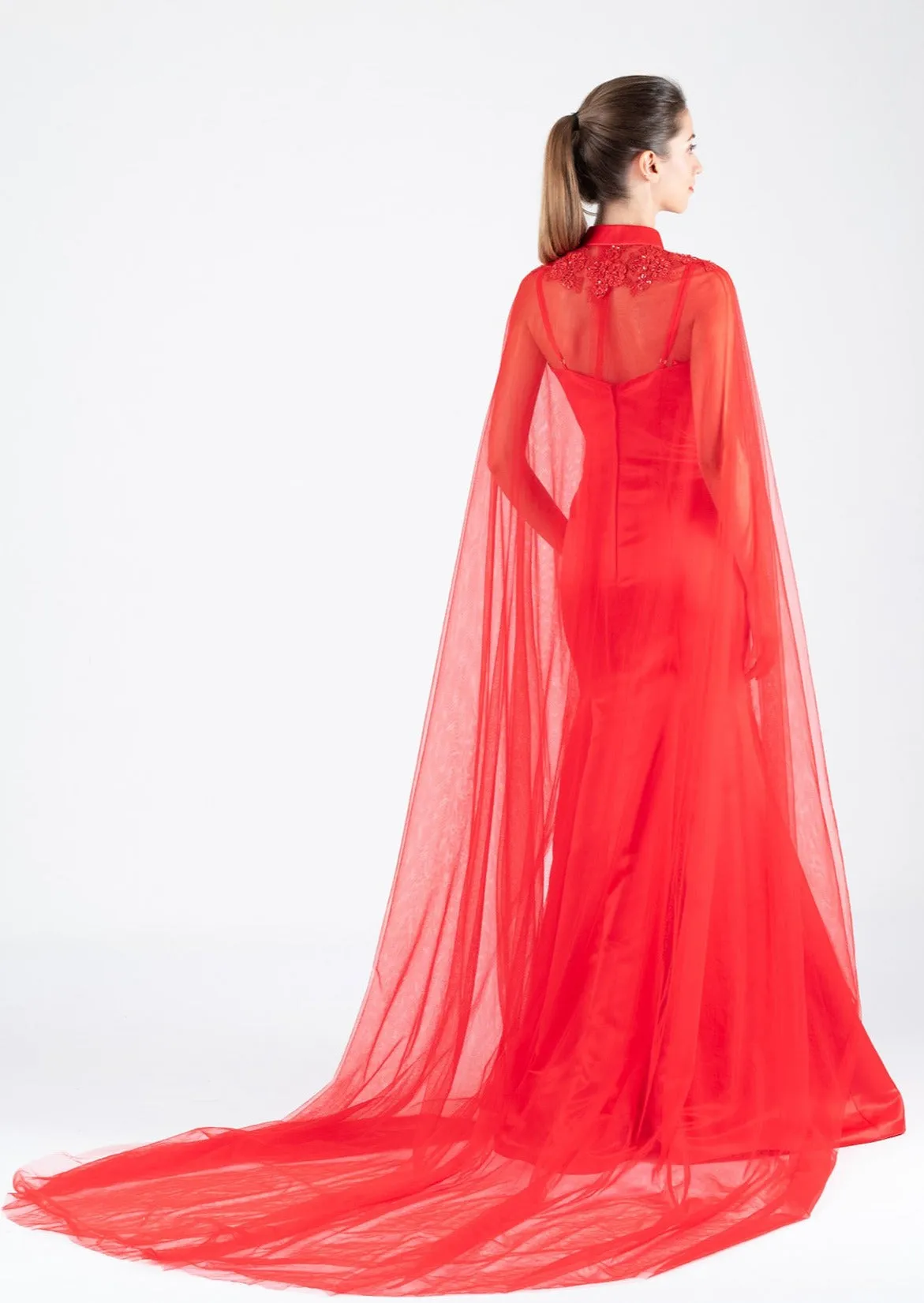 Trumpet Vines Strappy Bridal Gown w Qipao Cape - RTW