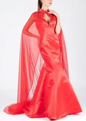 Trumpet Vines Strappy Bridal Gown w Qipao Cape - RTW