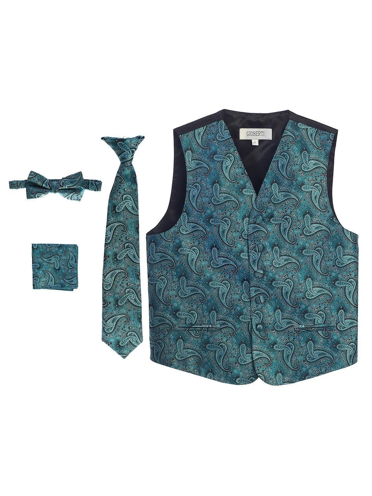 Turquoise Formal Boys Paisley Tuxedo Vest Set