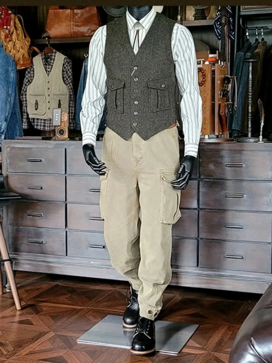 Tweed Wool Vest for Men - Slim Fit Green Waistcoat