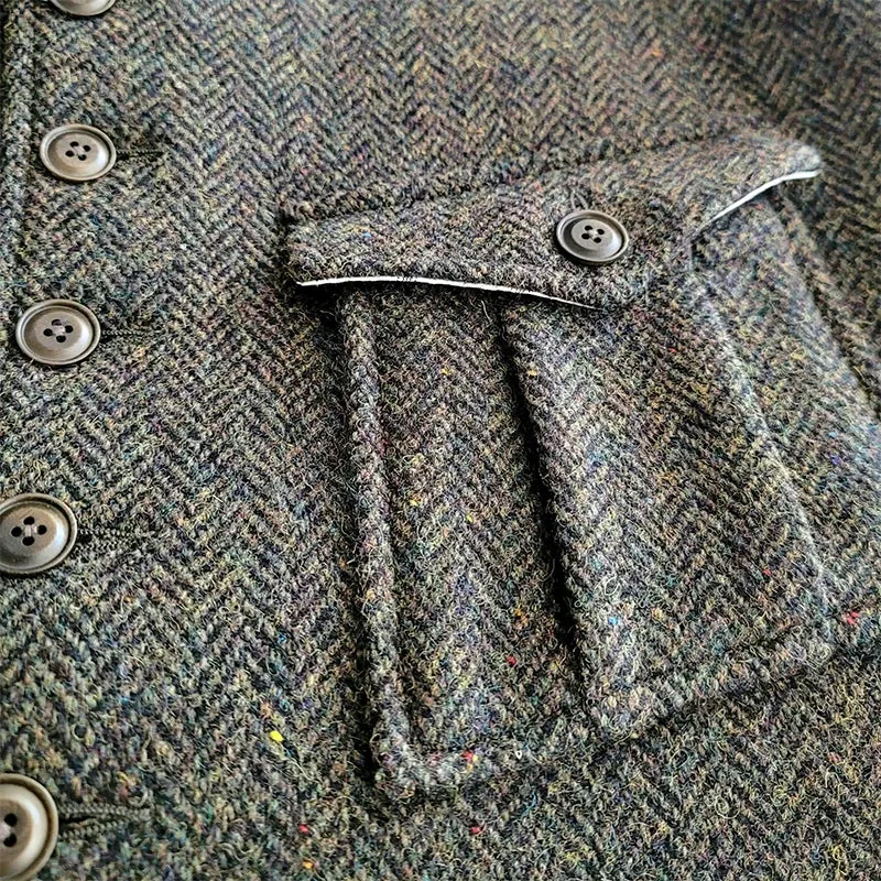 Tweed Wool Vest for Men - Slim Fit Green Waistcoat