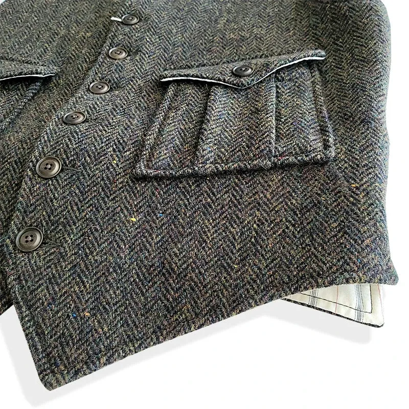 Tweed Wool Vest for Men - Slim Fit Green Waistcoat