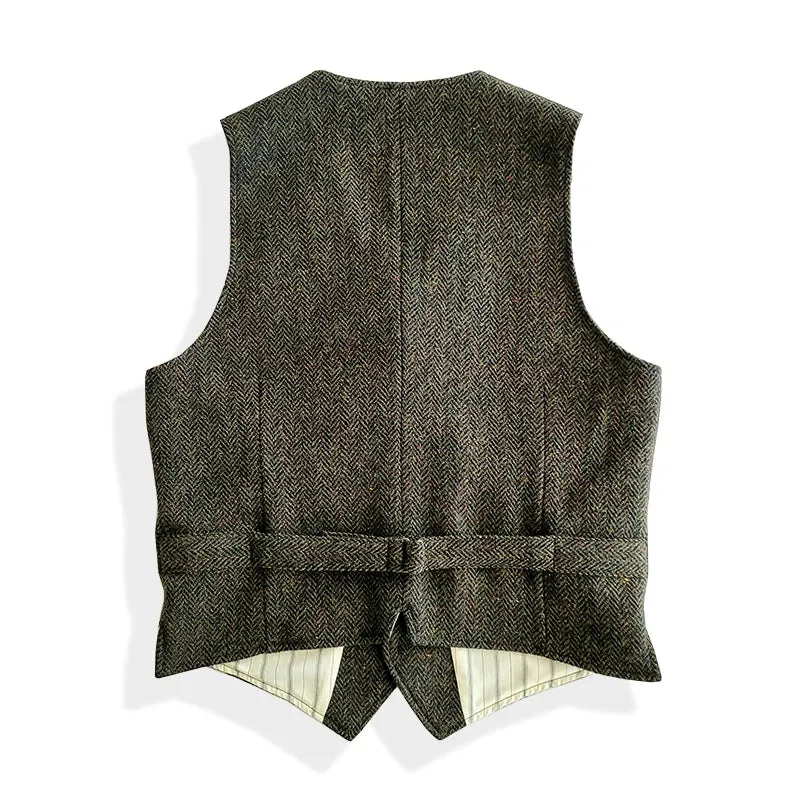 Tweed Wool Vest for Men - Slim Fit Green Waistcoat