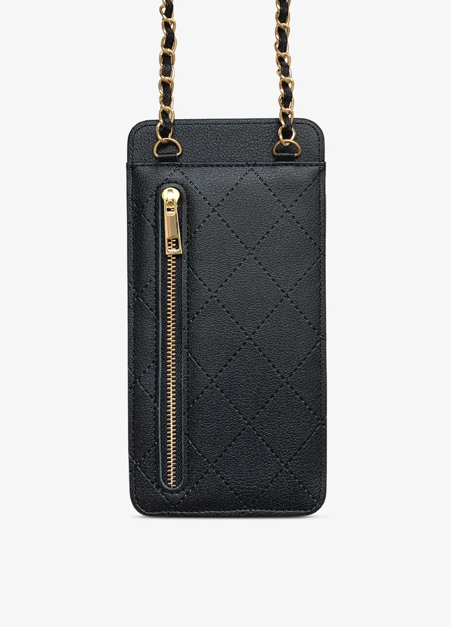 Universal Quilted Crossbody Wallet Case in Black