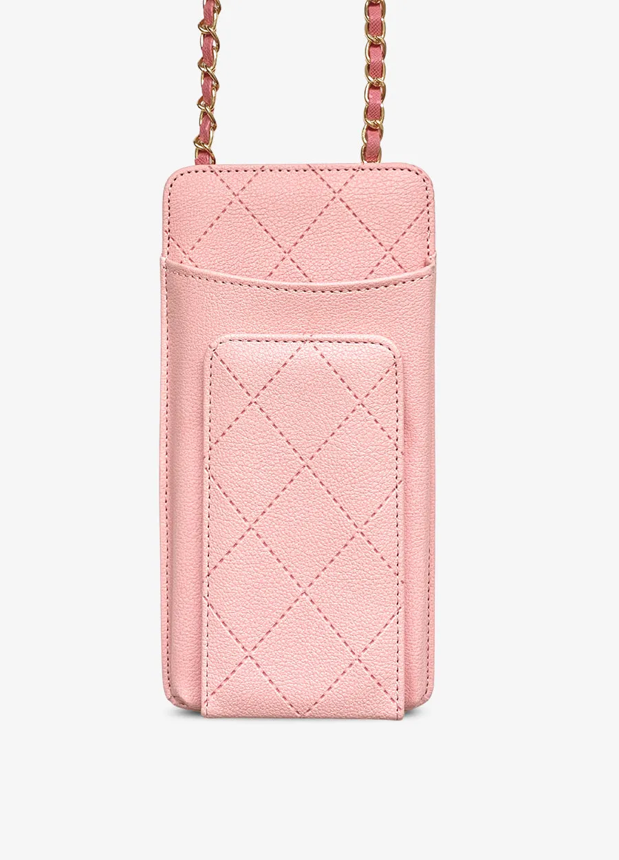 Universal Quilted Crossbody Wallet Case in Blush Pink