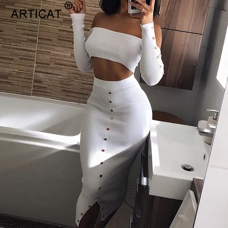 VenusFox Off Shoulder Long Sleeve Sexy Bodycon Dress