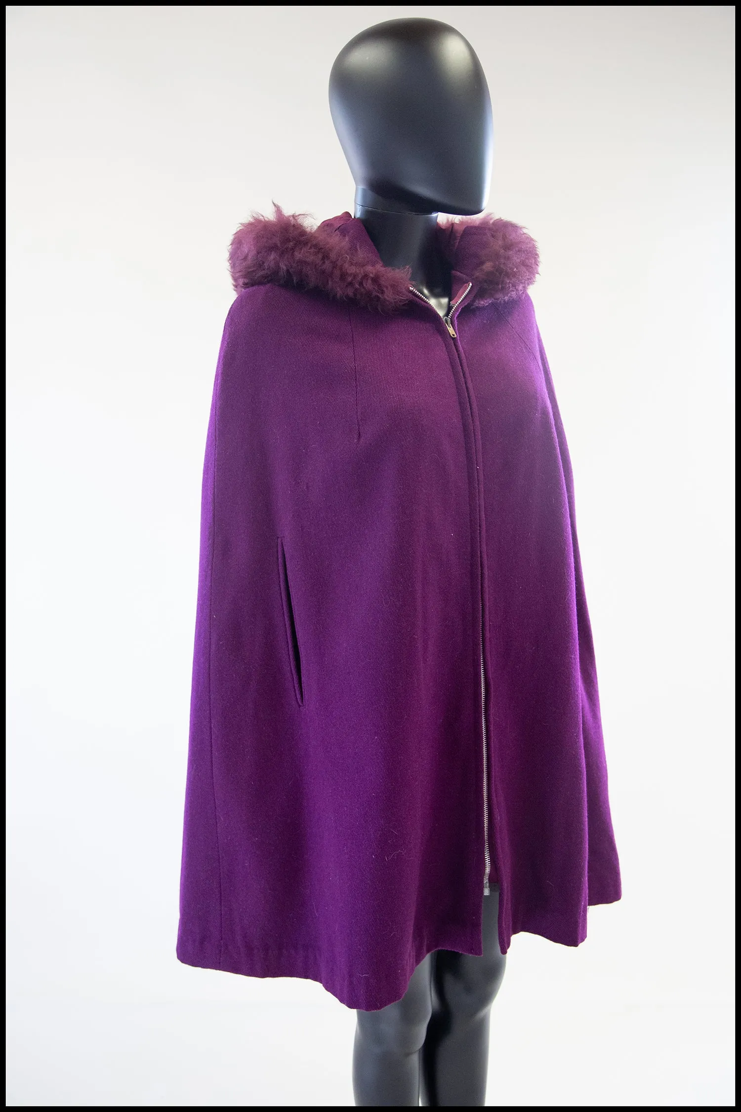 Vintage 1960s Purple Wool Hooded Cape