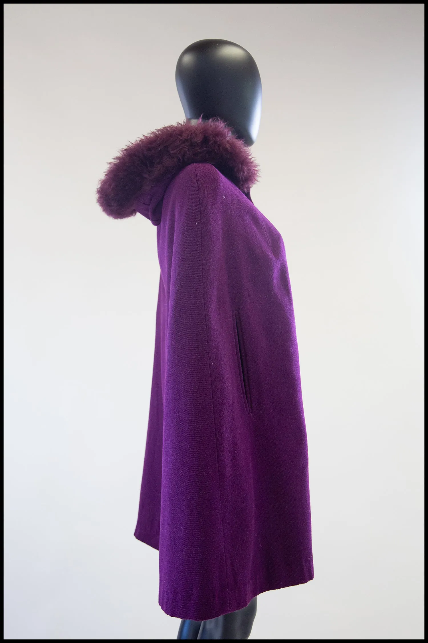 Vintage 1960s Purple Wool Hooded Cape