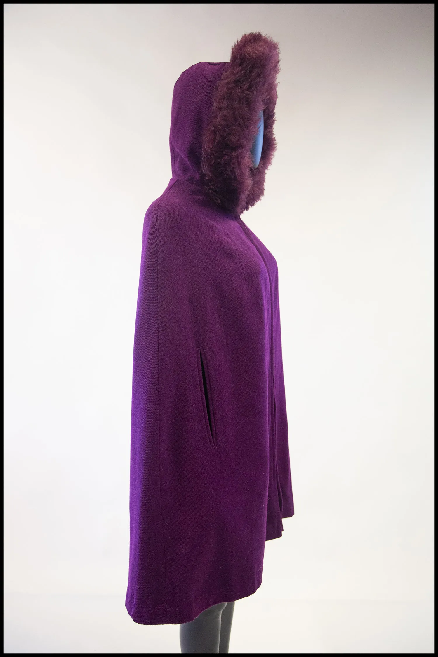 Vintage 1960s Purple Wool Hooded Cape