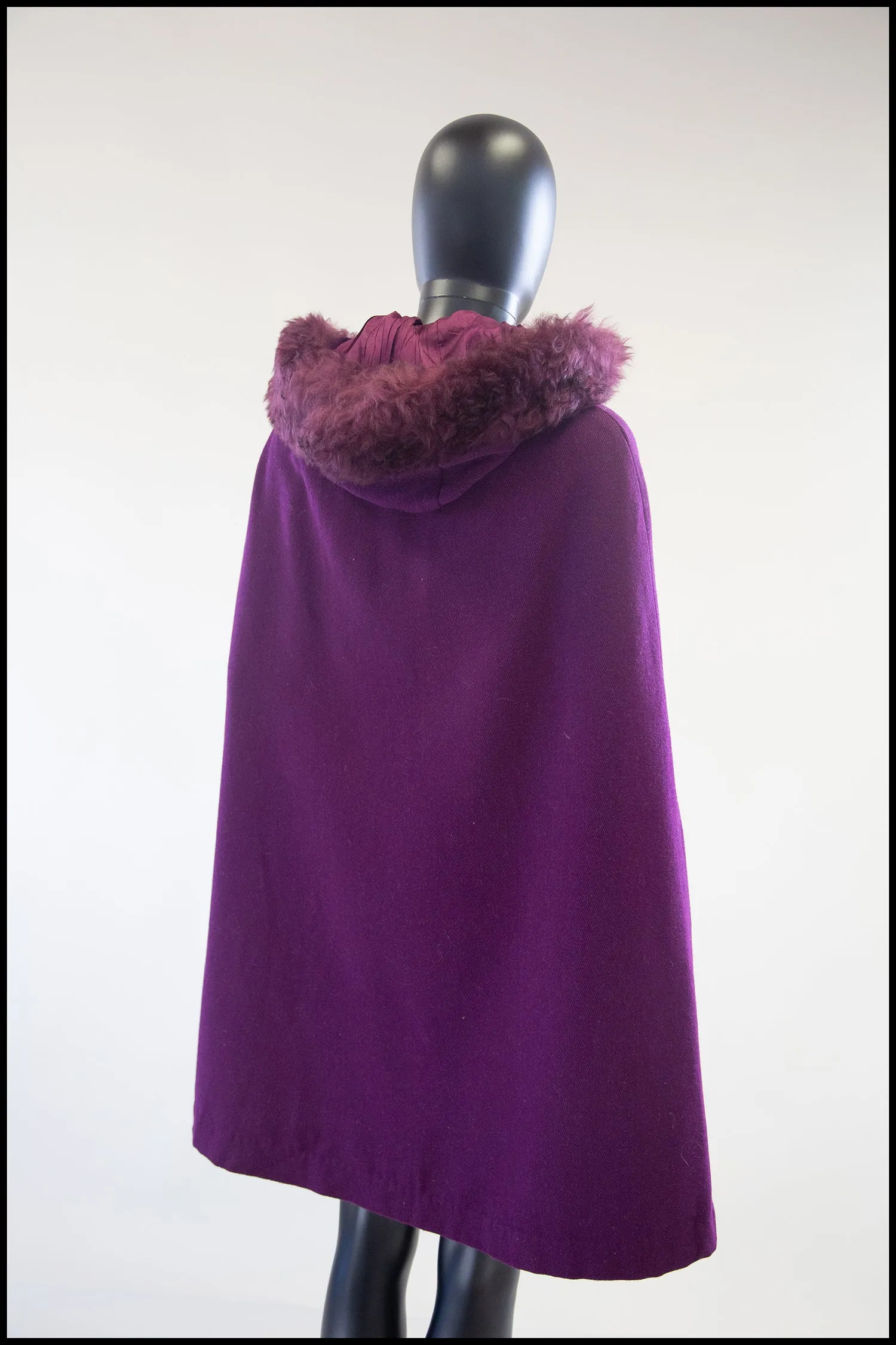 Vintage 1960s Purple Wool Hooded Cape