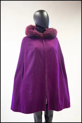 Vintage 1960s Purple Wool Hooded Cape