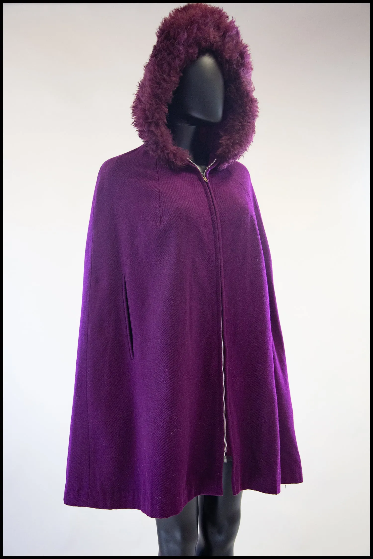 Vintage 1960s Purple Wool Hooded Cape