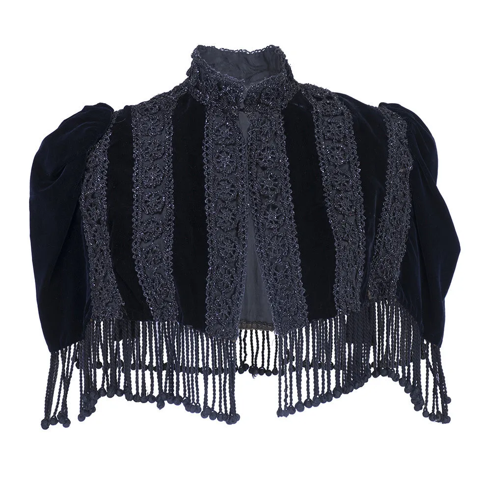 Vintage Victorian Jet Beaded Capelet w/Knotted Fringe