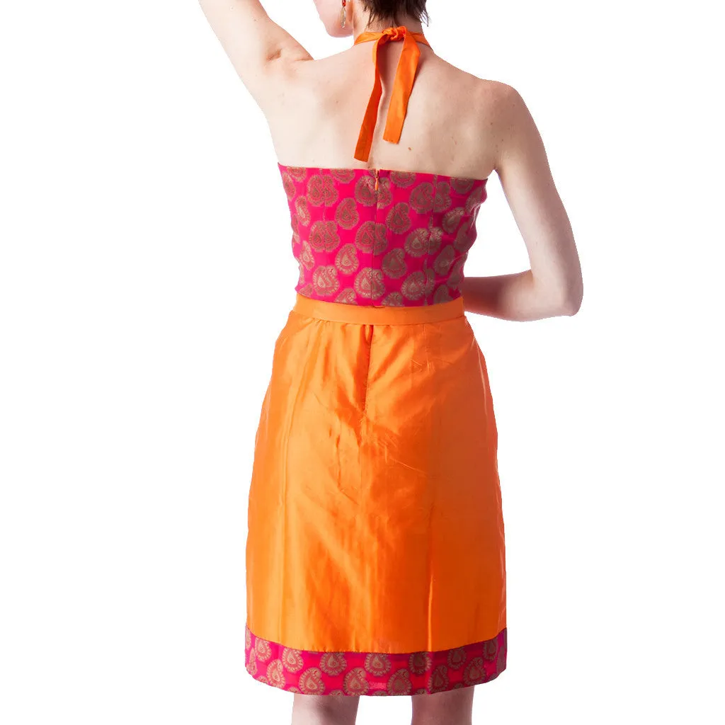 Vivah Tangerine and Fuscia Silk Halter Bridesmaids Dress