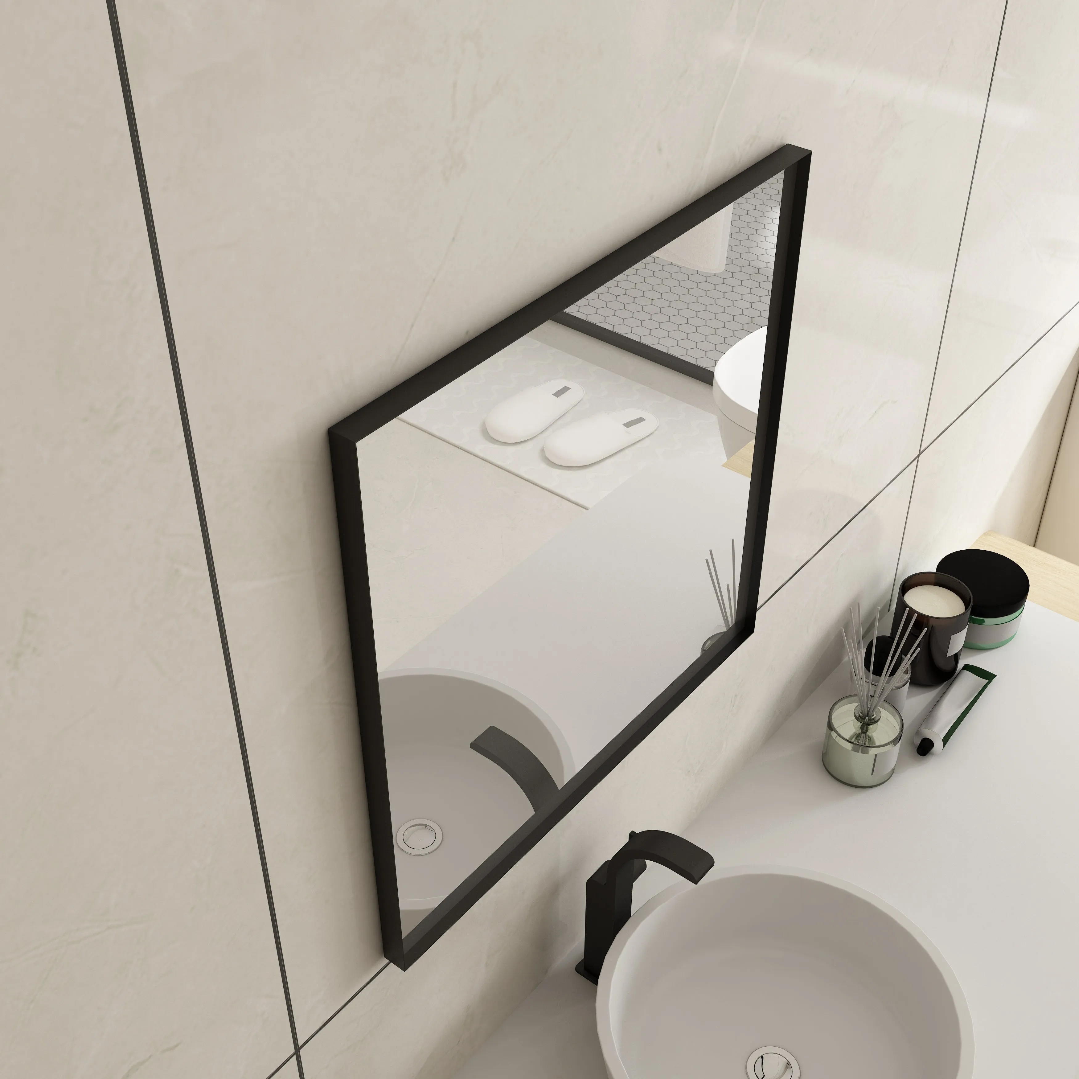 Waterpar®  36 in. W x 36 in. H Rectangular Aluminum Framed Wall Bathroom Vanity Mirror