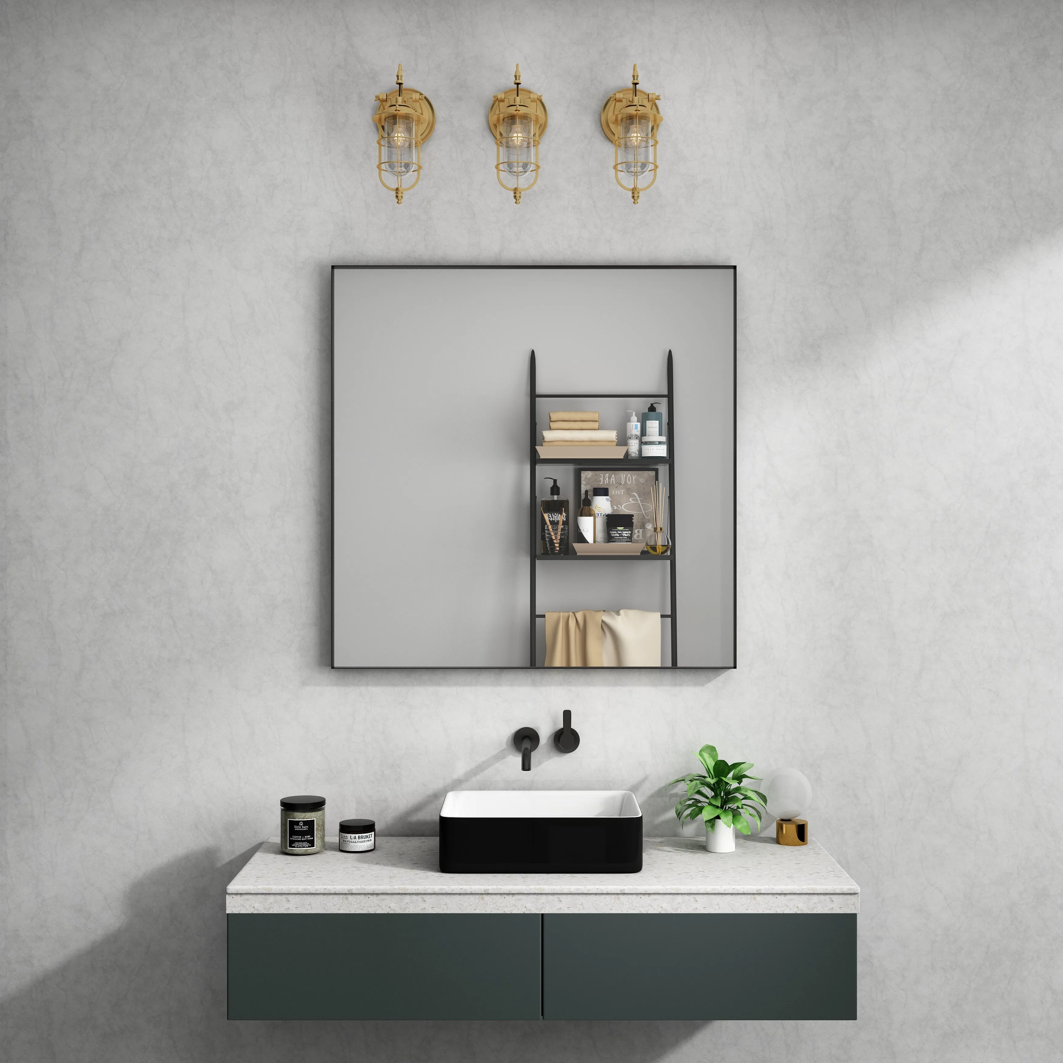 Waterpar®  36 in. W x 36 in. H Rectangular Aluminum Framed Wall Bathroom Vanity Mirror