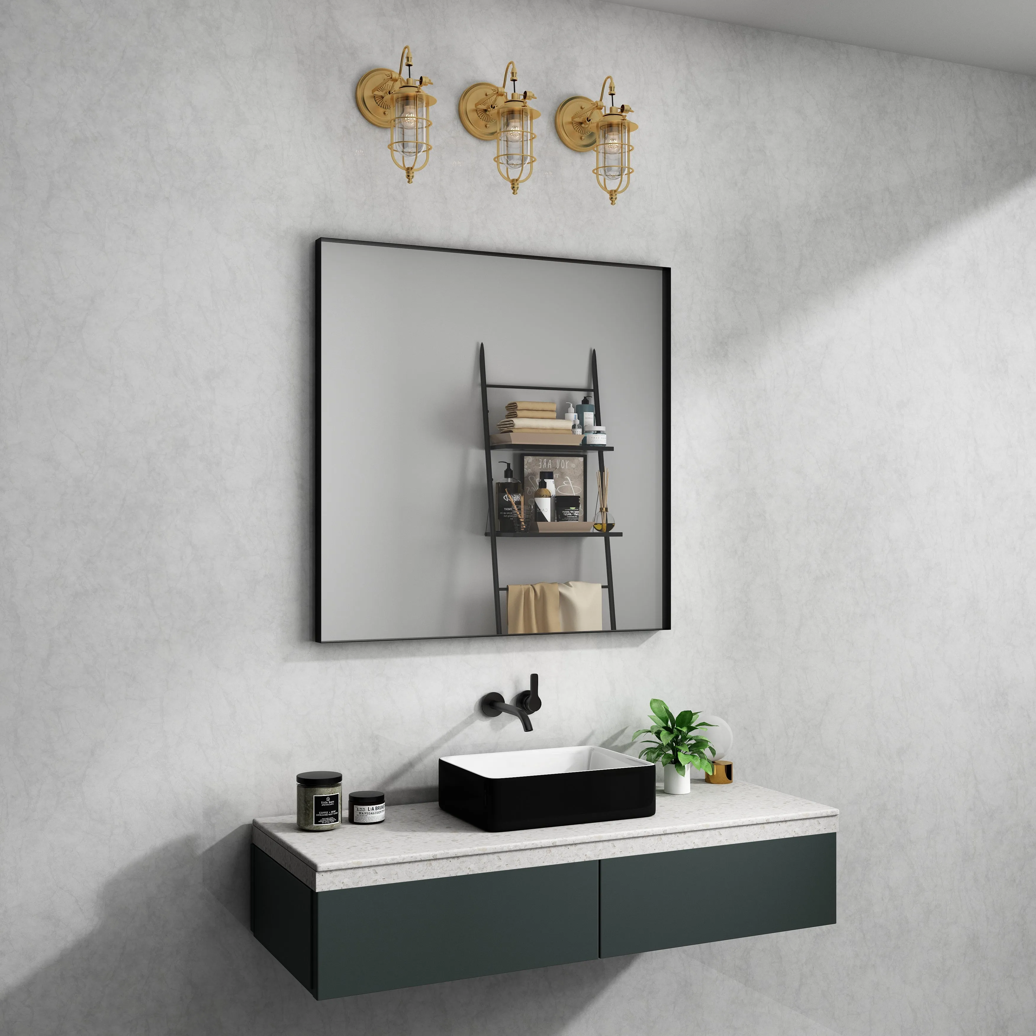 Waterpar®  36 in. W x 36 in. H Rectangular Aluminum Framed Wall Bathroom Vanity Mirror