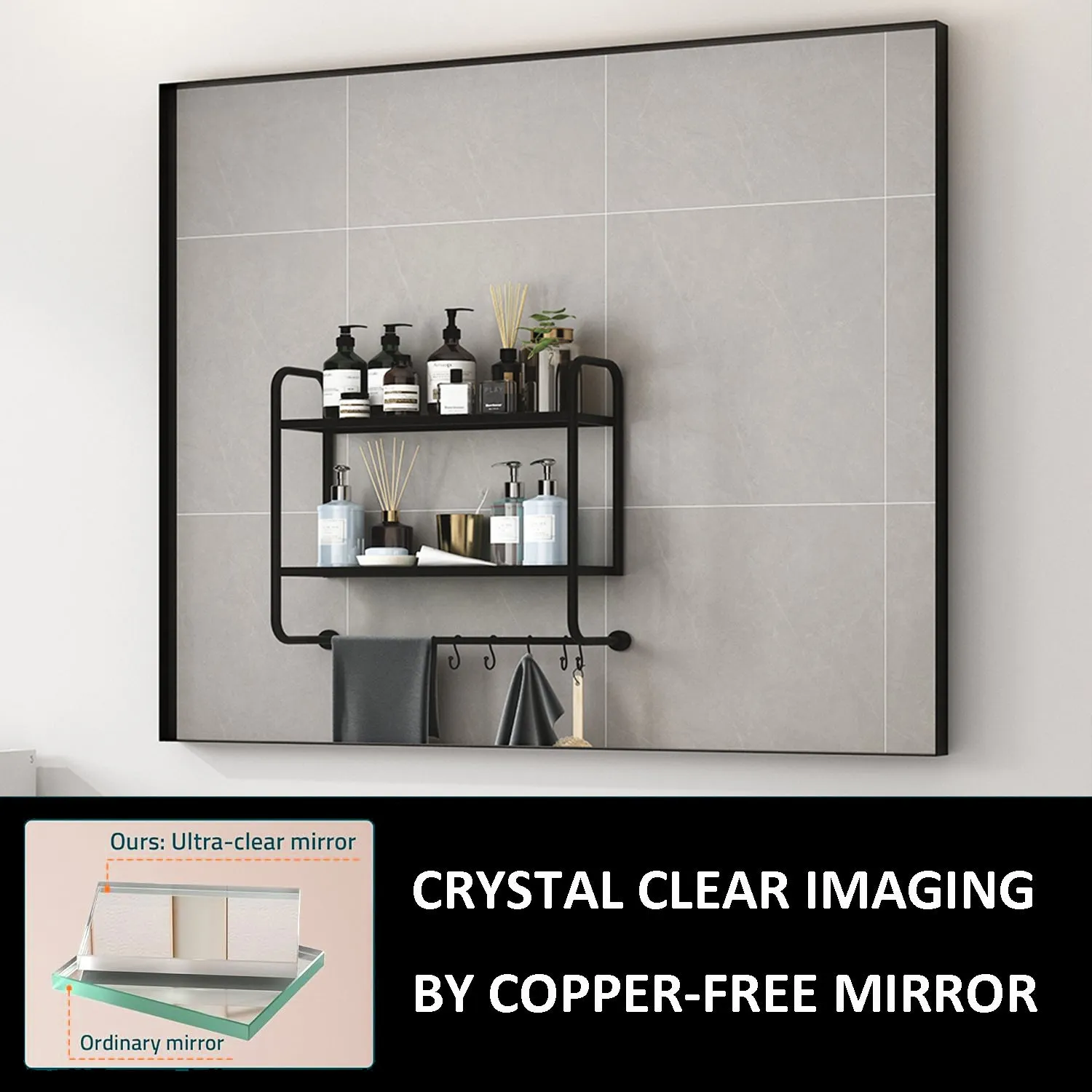 Waterpar®  36 in. W x 36 in. H Rectangular Aluminum Framed Wall Bathroom Vanity Mirror