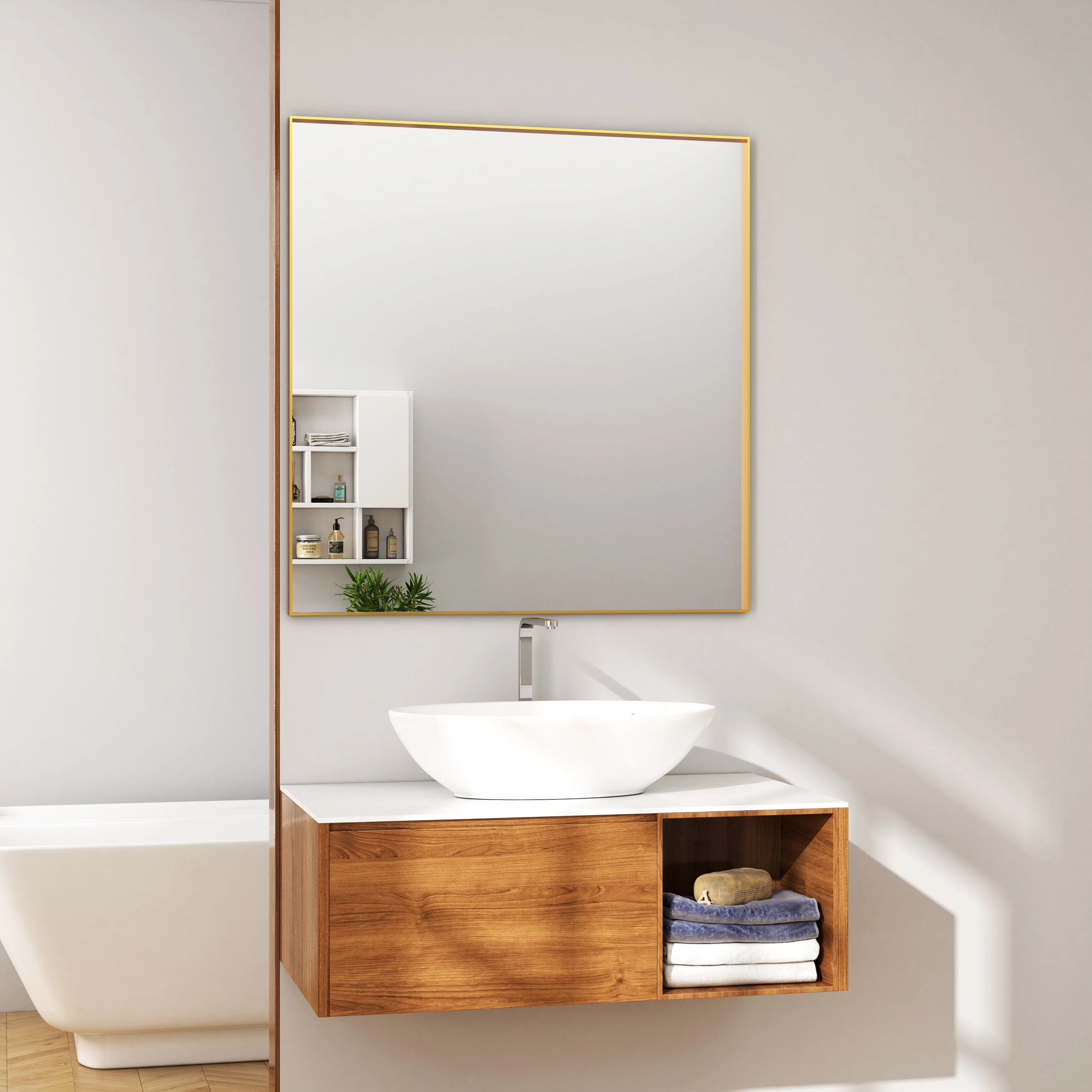 Waterpar®  36 in. W x 36 in. H Rectangular Aluminum Framed Wall Bathroom Vanity Mirror