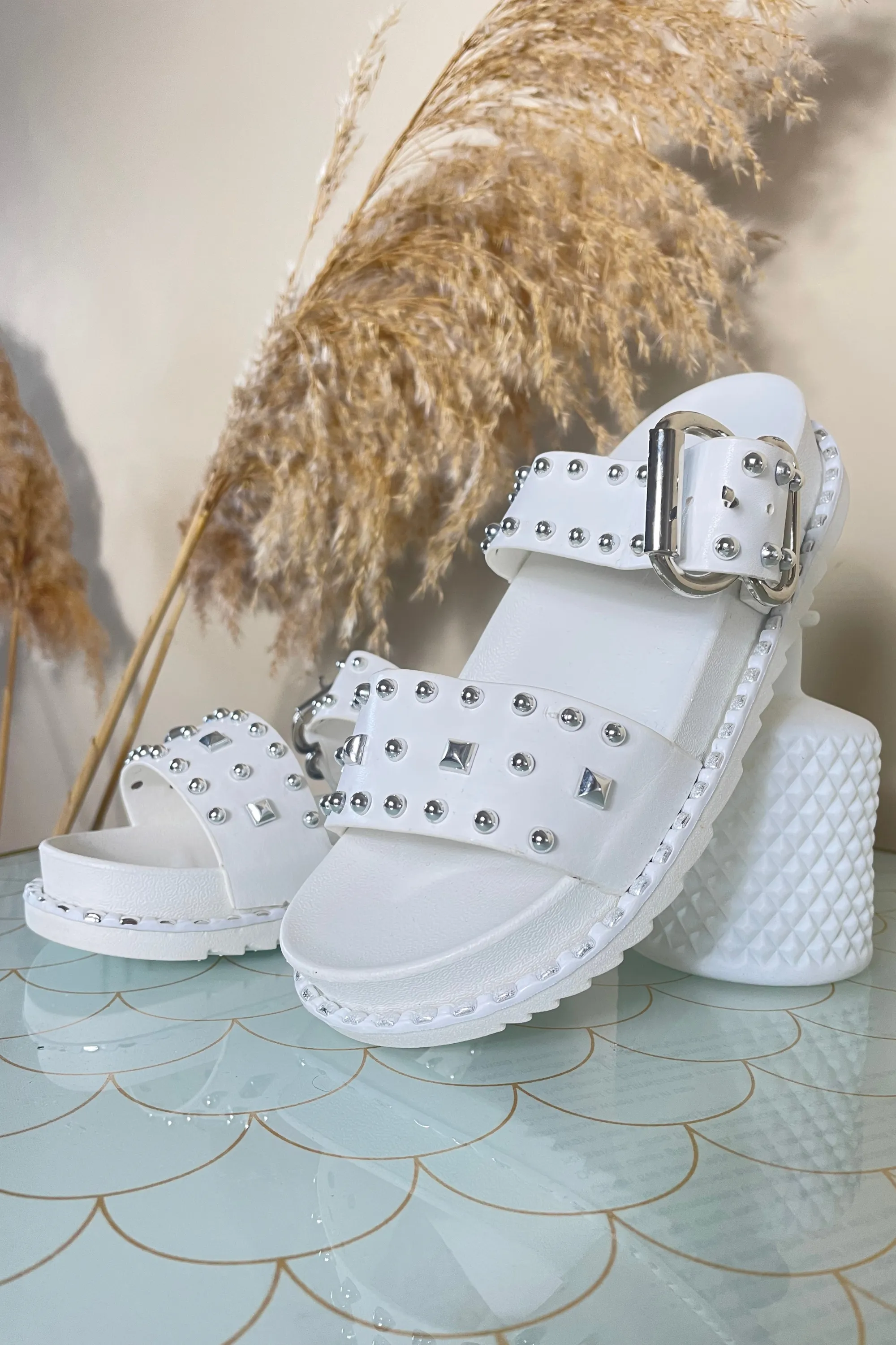 White studded sandals