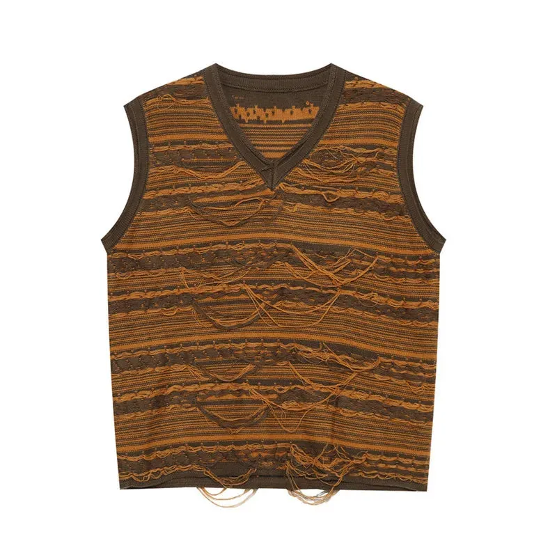 Wiaofellas  -   fall outfits  American Style Men's Tassels Vest Cardigan Knitted Tops V-collar Sleeveless Sweater Male Tank Tops Autumn