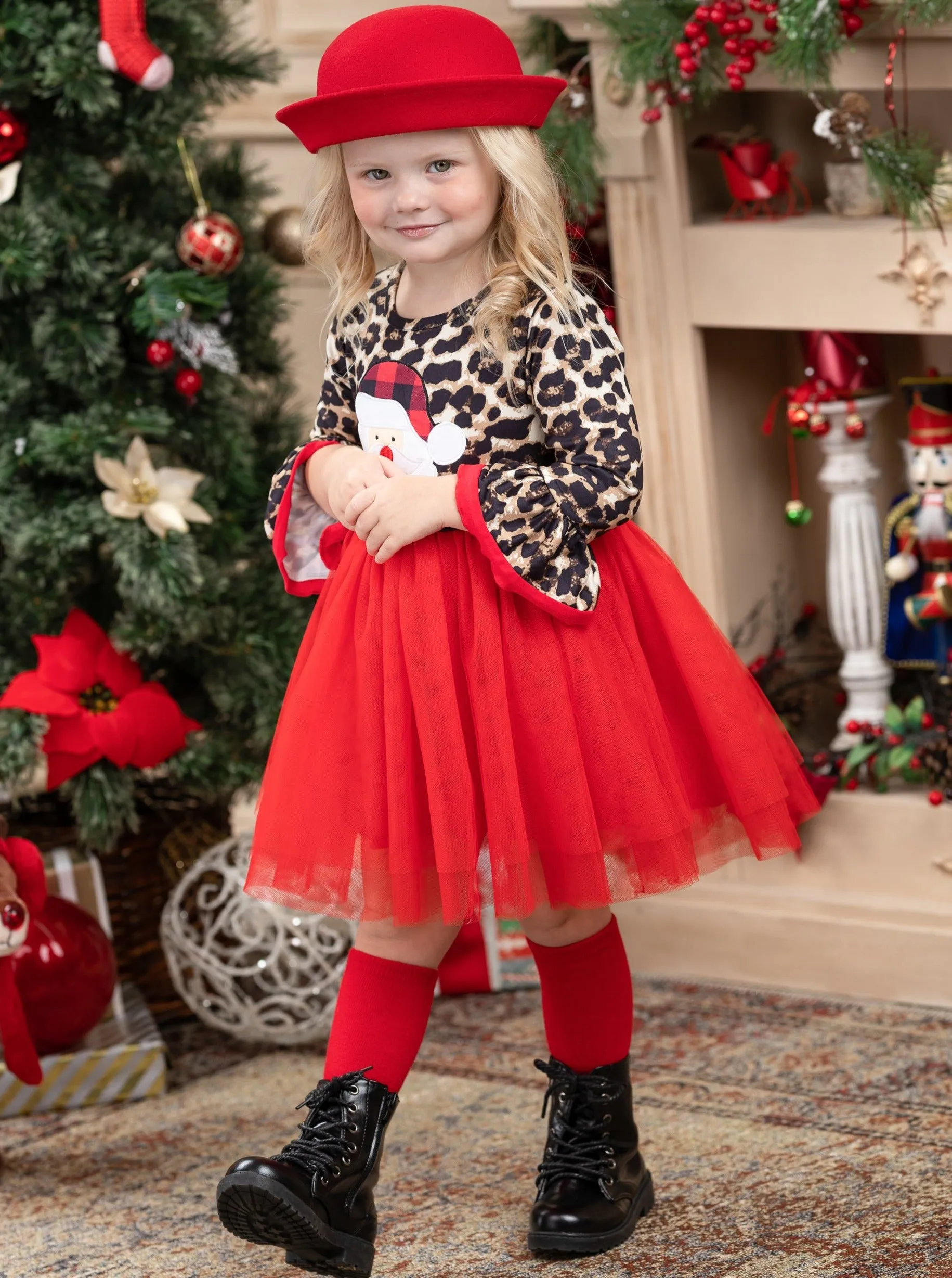 Wild For Santa Flounce Sleeve Tutu Dress