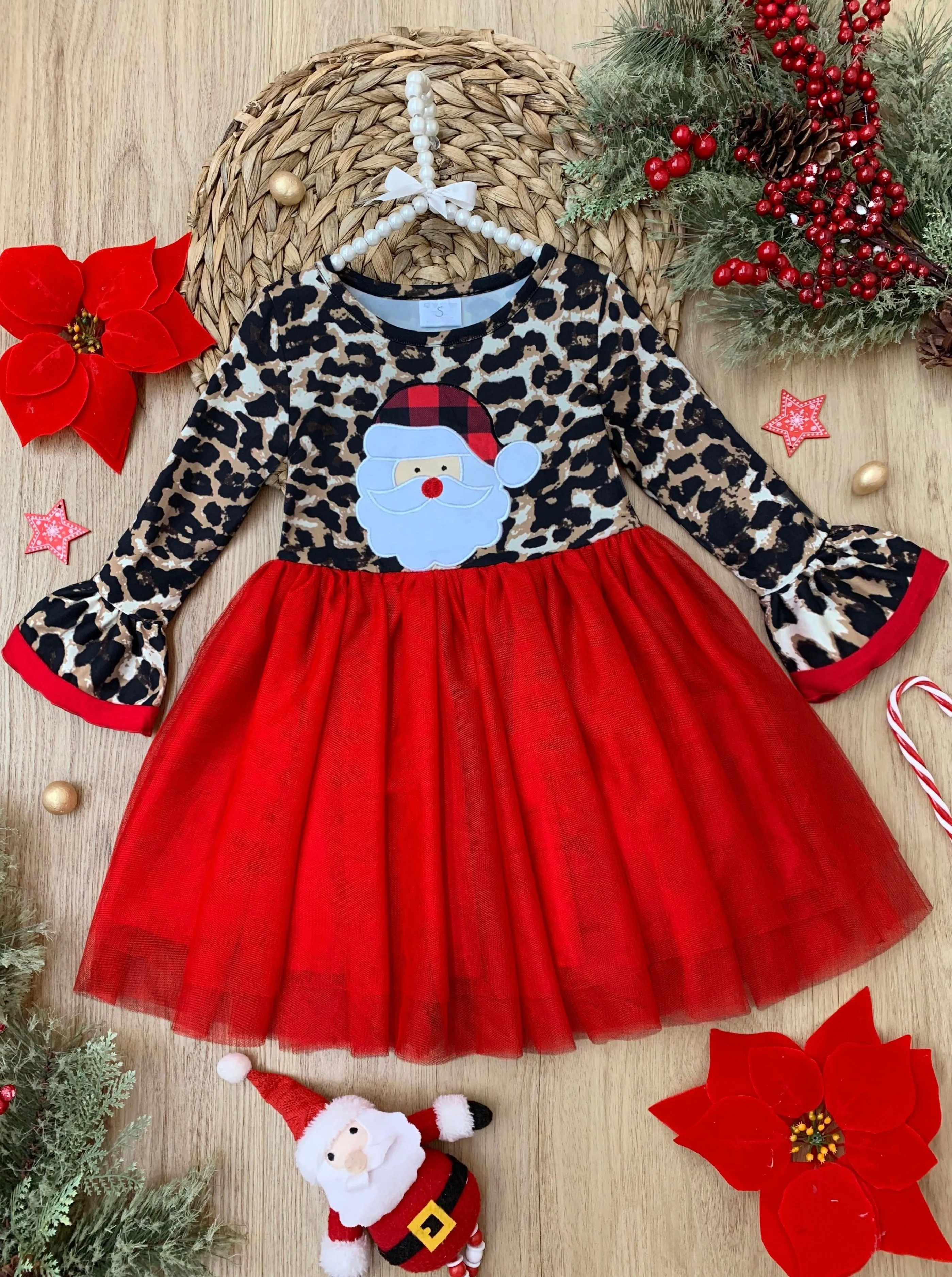 Wild For Santa Flounce Sleeve Tutu Dress