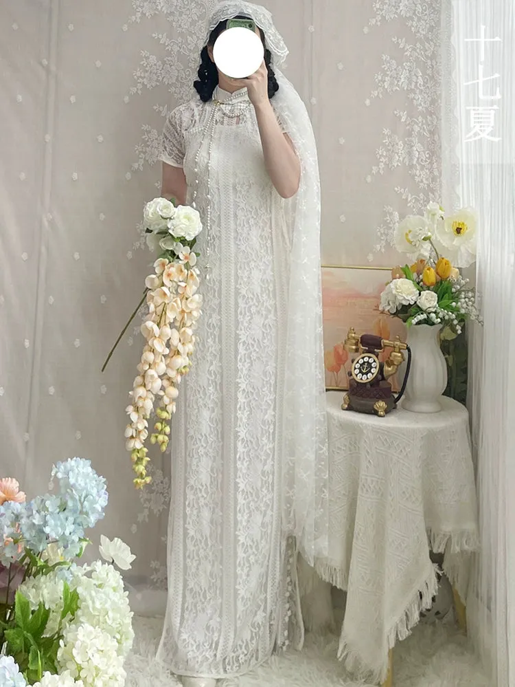 With the Moon 与月舒 1930s Wedding Sheer Lace Qipao