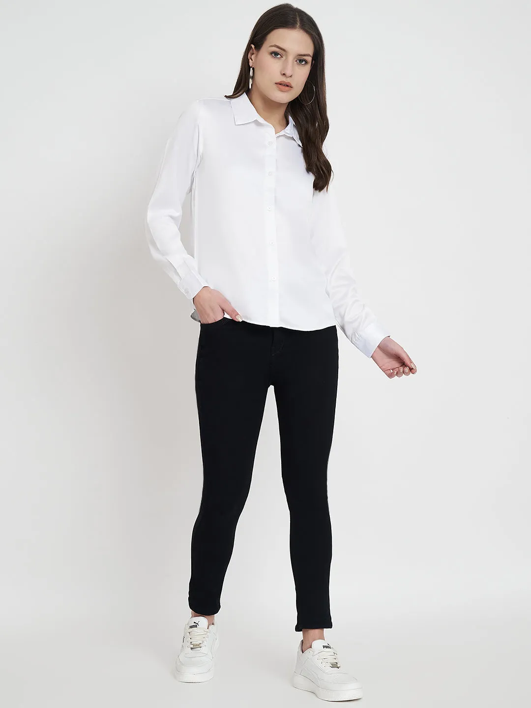 Women Classic Slim Fit White Casual Shirt