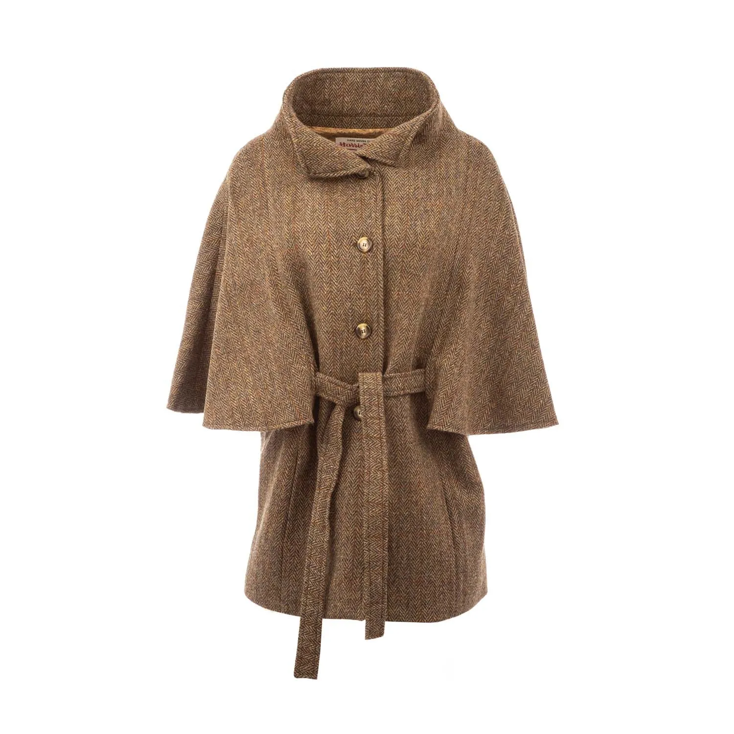 Women's Belted Harris Tweed Cape  Brown Herringbone